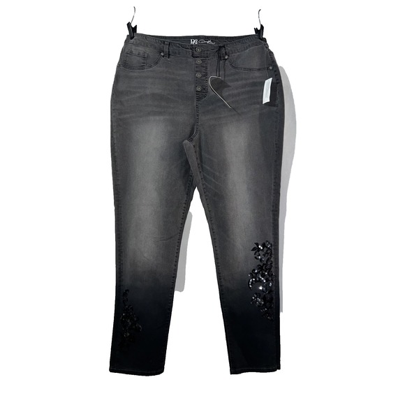 DG2 Diane Gilman Denim - DG2 Diane Gilman Grey Black Ombre Sequin Floral High Rise Skinny Jeans Size XLT